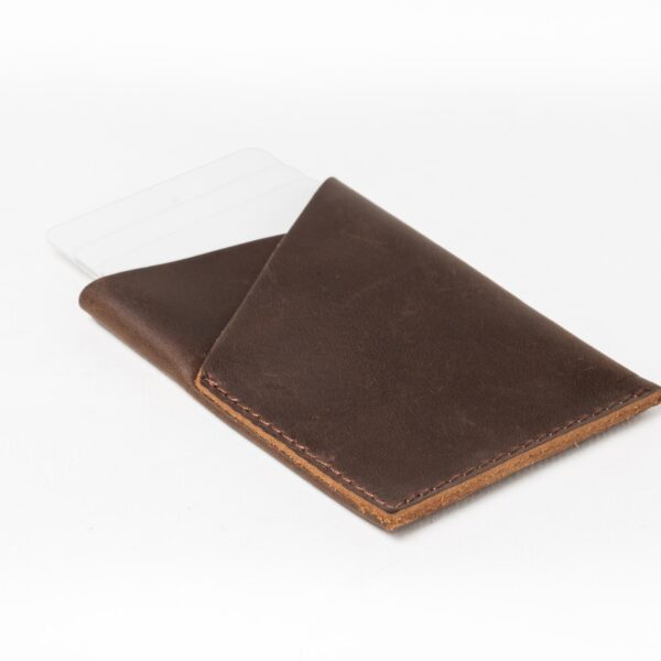 Guy's card keeper wallet made with dark brown leather